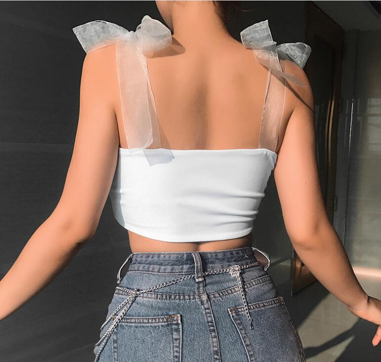 Bandage Straps Solid White Top Ladies Summer Beach Camisole Tank Top Sleeveless Women Bralette Crop Tops