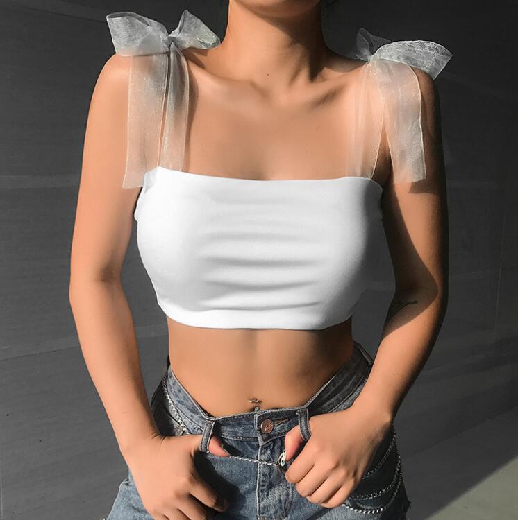 Bandage Straps Solid White Top Ladies Summer Beach Camisole Tank Top Sleeveless Women Bralette Crop Tops