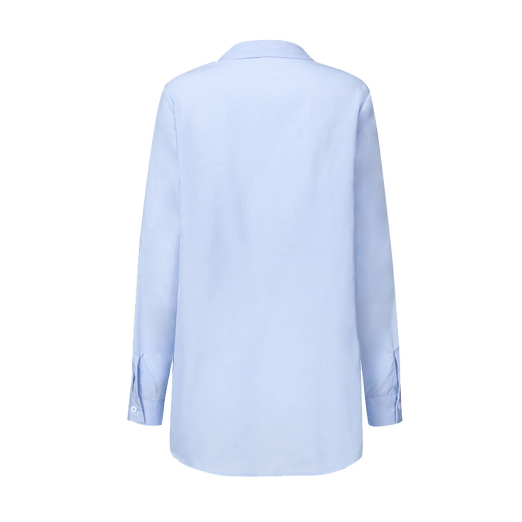 fashion women shirt blouse long sleeve ruched solid color blouse for office ladies white blue black autumn shirt