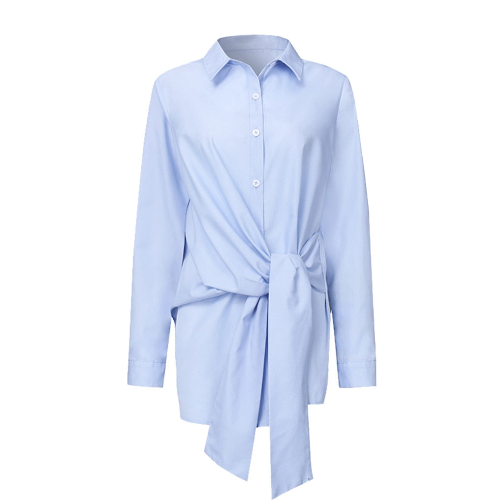 fashion women shirt blouse long sleeve ruched solid color blouse for office ladies white blue black autumn shirt